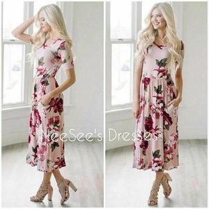 Beautiful Dusty Pink & Mauve Floral Pocket dress
